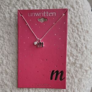 Unwritten Silver 'M' Necklace with Crystal Charm